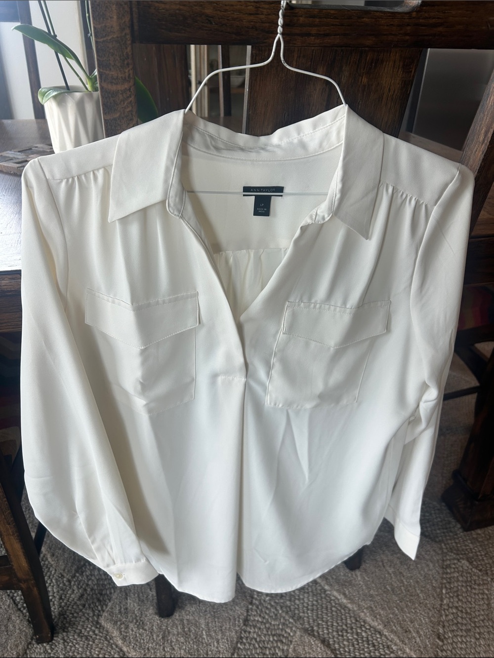 Ann Taylor Cream Utility Pocket Blouse